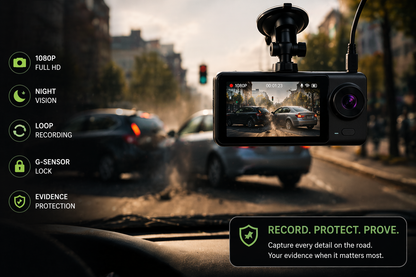 1080P Dash Cam for Car — Front & Rear Camera Night Vision Loop Recording G-Sensor — Ships from USA