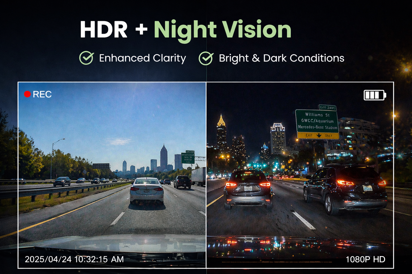 1080P Dash Cam for Car — Front & Rear Camera Night Vision Loop Recording G-Sensor — Ships from USA