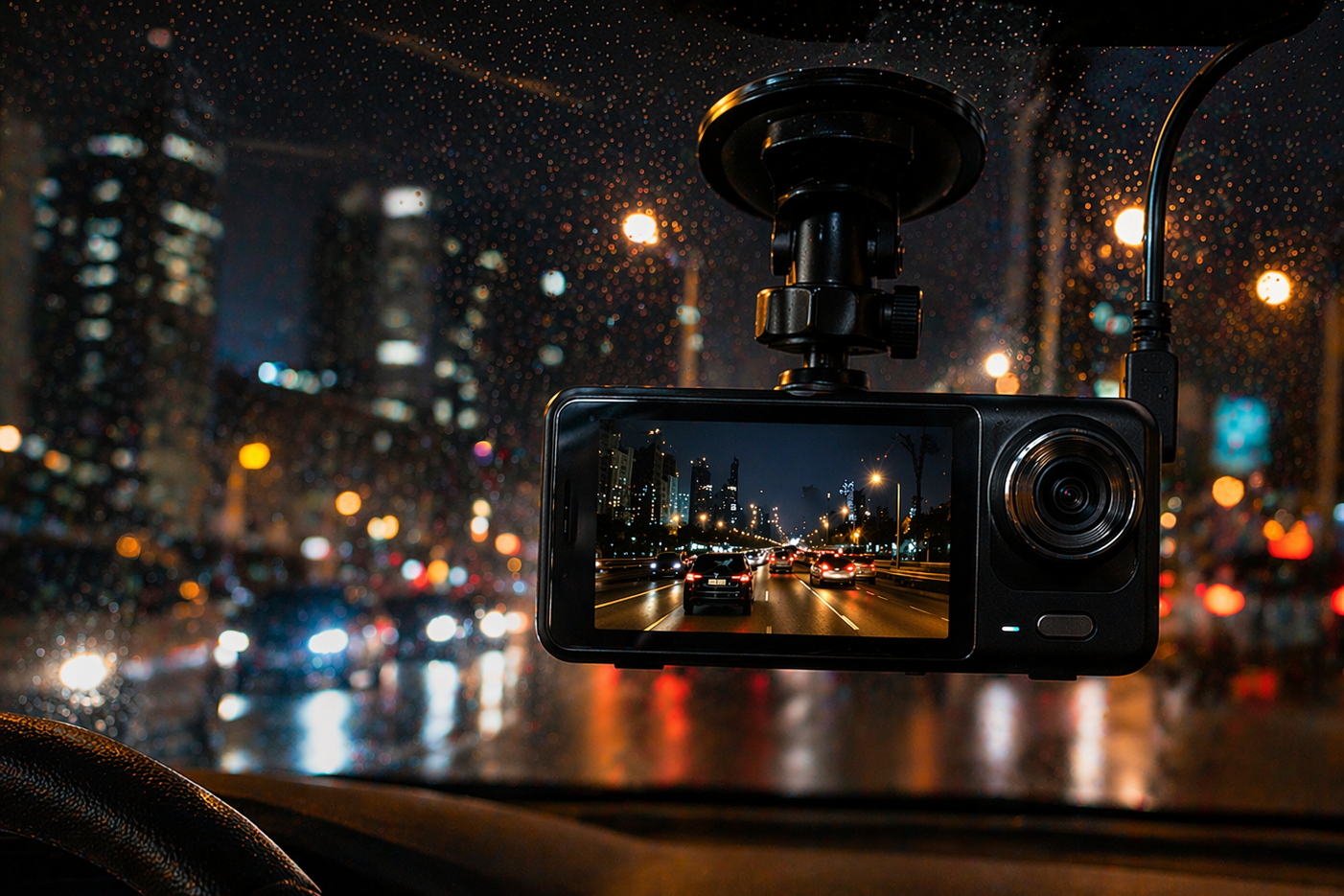 Belerino dash cam mounted inside a car